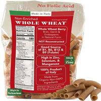 Thumbnail for Organic Italian Heirloom Pasta Rigatoni, Whole Wheat, Non GMO, Organic, Non Enriched, Made in Italy, no low-gluten, no folic acid, ancient grain, bronze die cut, cold stone, ground al dente, nutritional panel, Papa Vince