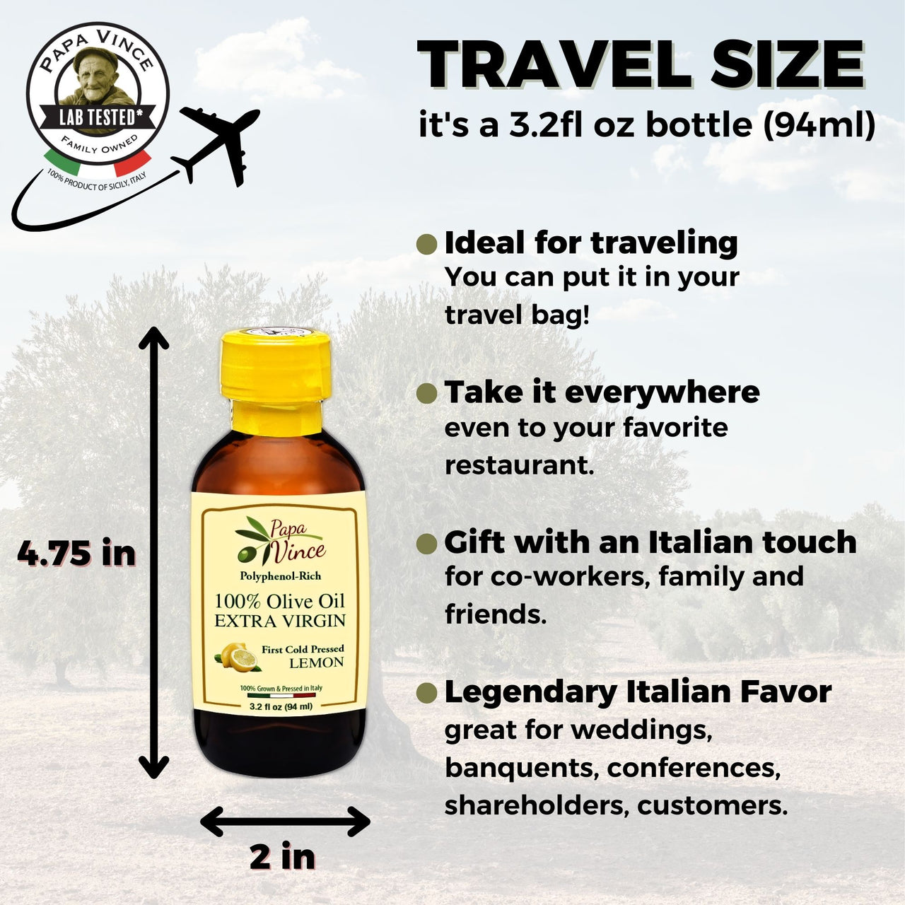 Flavored Olive Oil Extra Virgin Set from Sicily - Chili Pepper, Citrus, Lemon Infused Olive Oil Gift | Papa Vince | 3 fl oz each