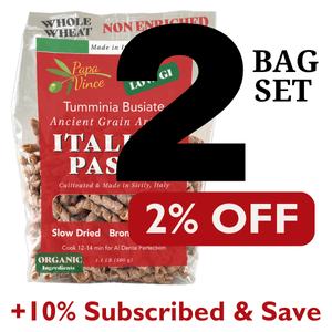 Papa Vince Non Enriched Whole Wheat Pasta - Organic Ancient Heirloom Grain, High Protein, High Fiber, Low GI, Non-GMO, Slow Dried, Bronze Die Cut Artisanal Busiate Corkscrew Pasta