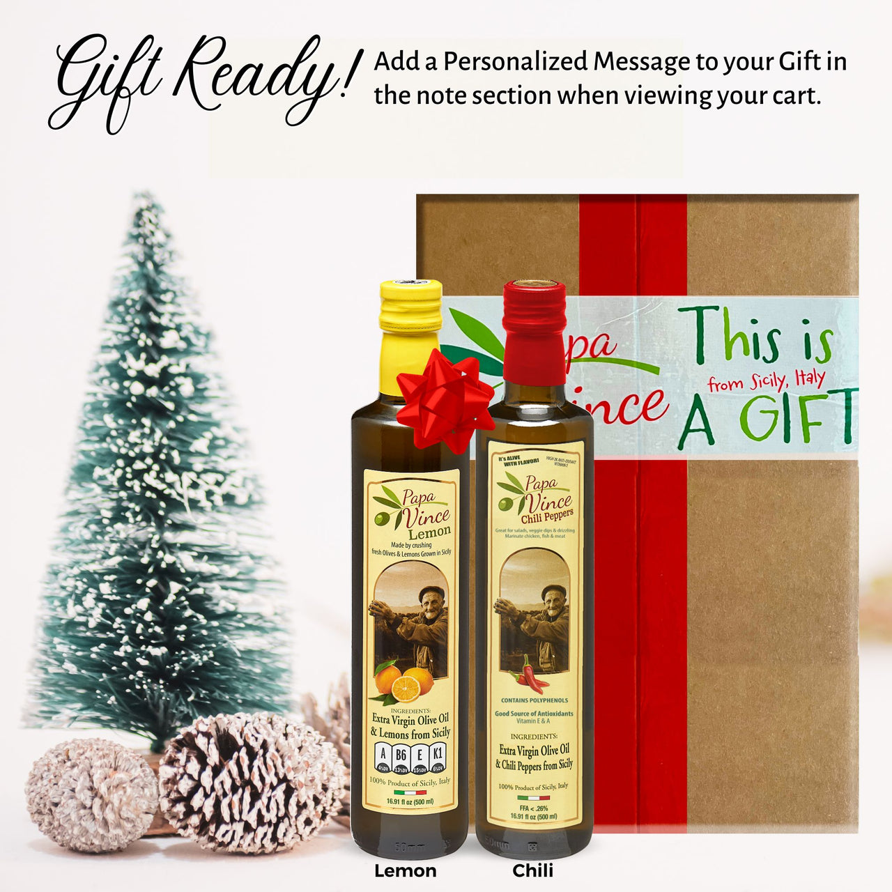 Polyphenol Rich Olive Oil Extra Virgin from Sicily, Italy. Chili Pepper & Lemon Fused Olive Oil. Agrumato, Unblended, First Cold Pressed, Single Sourced, Unfiltered, Unrefined, Robust, Mild hot finish, High in Antioxidants EVOO Gift Set