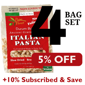 Papa Vince Non Enriched Whole Wheat Pasta - Non Fortified, No Folic Acid, Non-GMO Heirloom Ancient Grains, Artisan Slow Dried, Bronze Die Cut
