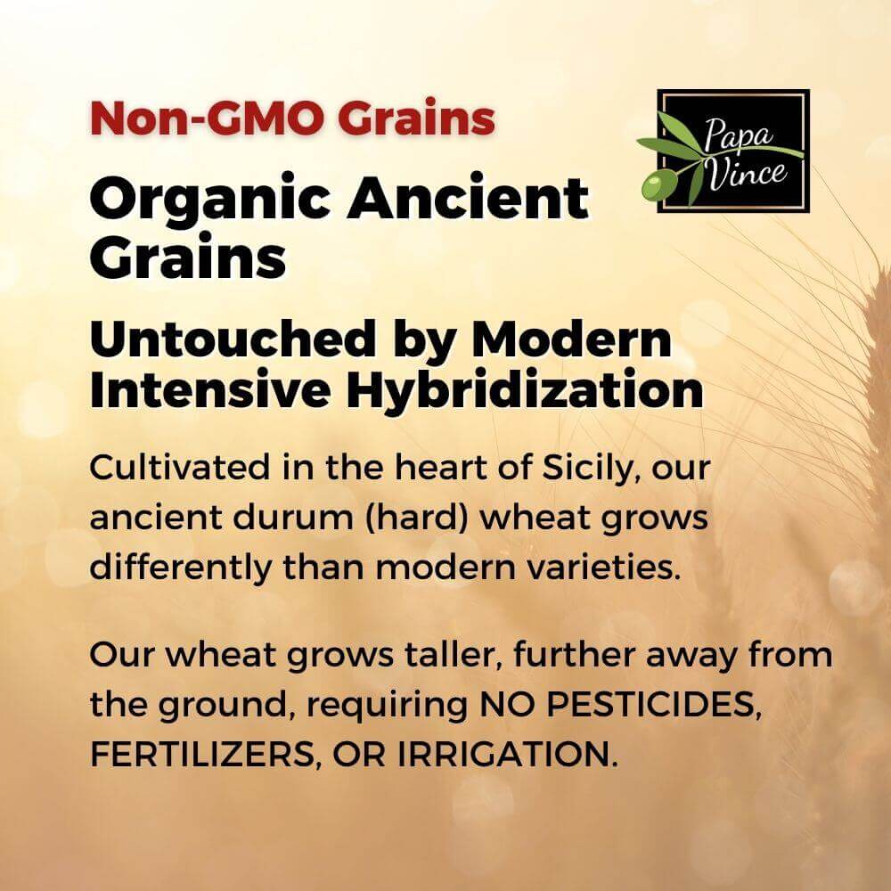 Organic Italian Heirloom Pasta Rigatoni Whole Wheat, Non-GMO, Organic, Non-Enriched, Ancient Grain, Made in Italy, Untouched by Modern Intensive Hybridization Papa Vince