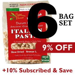 Papa Vince Non Enriched Whole Wheat Pasta - Non Fortified, No Folic Acid, Non-GMO Heirloom Ancient Grains, Artisan Slow Dried, Bronze Die Cut