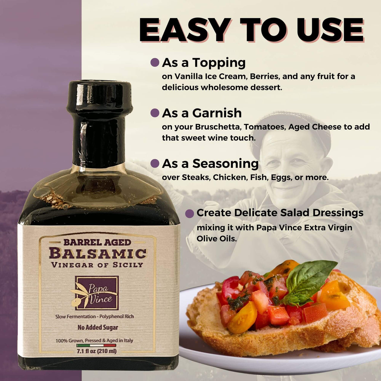 Balsamic Vinegar NO SUGAR ADDED, Only 2 ingredients, Bruschetta