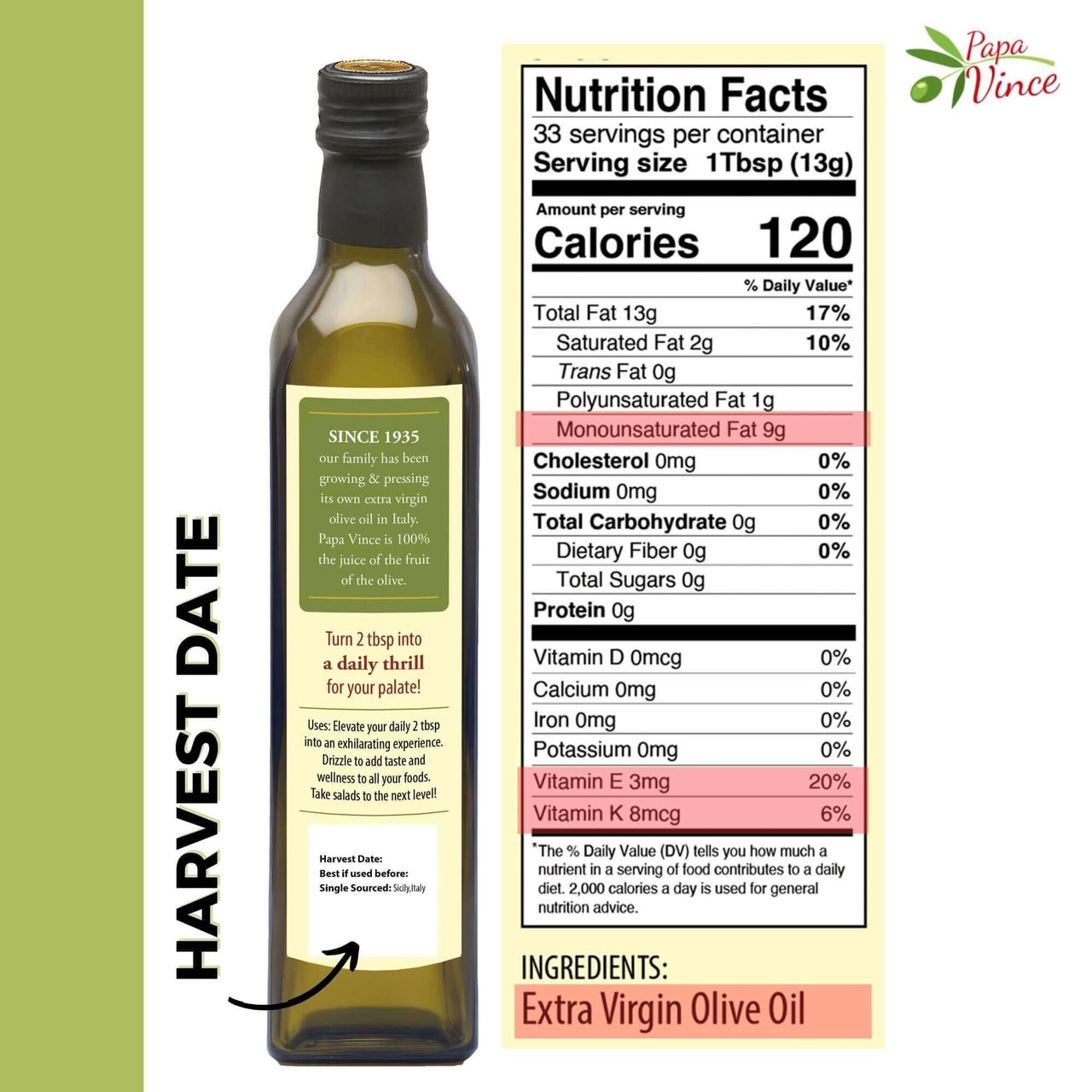 Papa Vince Olive Oil Extra Virgin Gift - Unblended, Family Harvest 2022/23, High in Polyphenols, Single Estate, First Cold Pressed, Sicily, Italy, Peppery Finish, Unfiltered, Unrefined, Velvet Blue - Papa Vince