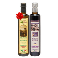 Thumbnail for Extra Virgin Olive Oil & Balsamic Gift Set from Sicily, Italy - Unblended, First Cold Pressed Dec 2021/22 | 8-years aged in wood | made by our family in Sicily | VEGAN, KETO, PALEO | Gift Set for men and women | 16.91 fl oz each - Papa Vince