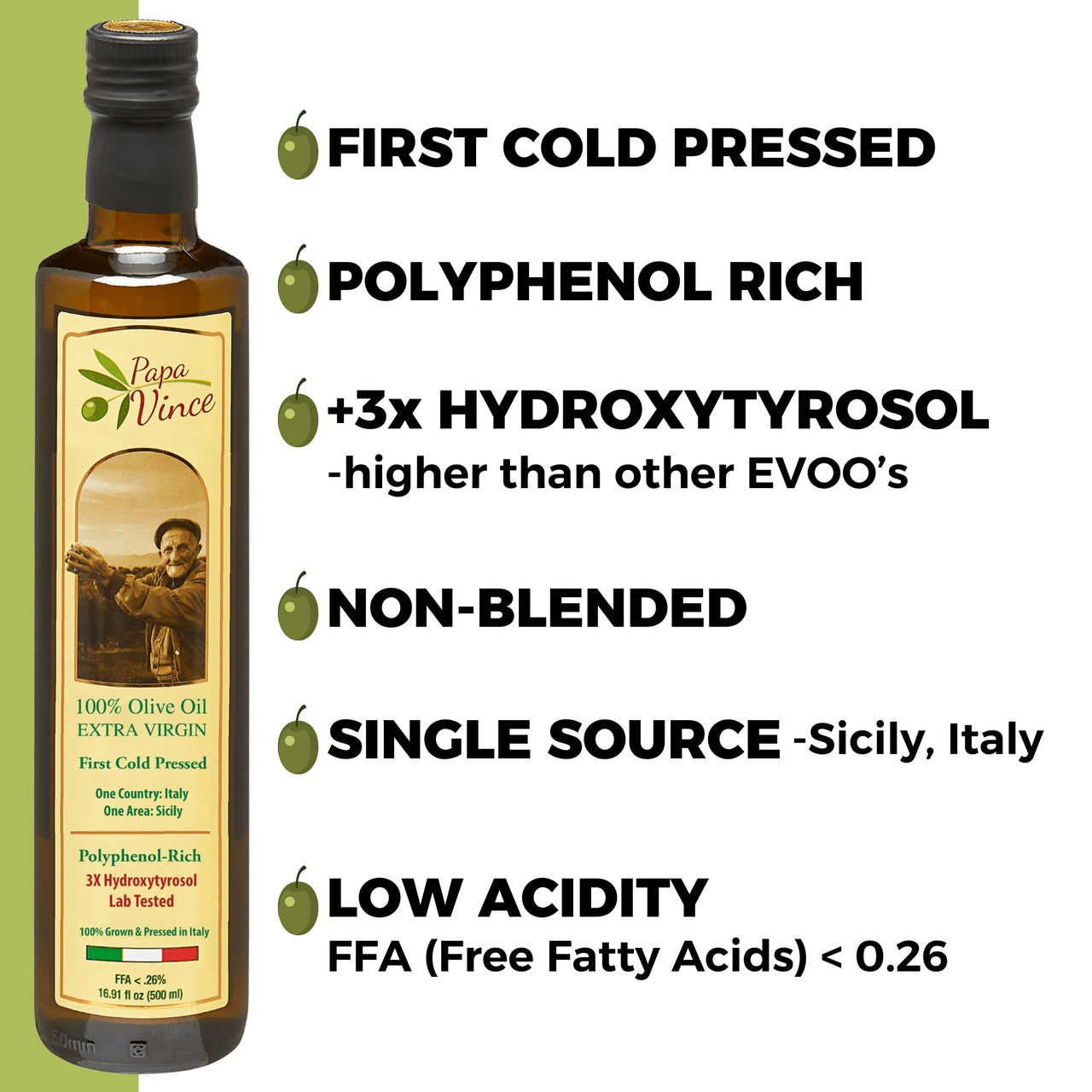 Extra Virgin Olive Oil & Balsamic Gift Set from Sicily, Italy - Unblended, First Cold Pressed Dec 2021/22 | 8-years aged in wood | made by our family in Sicily | VEGAN, KETO, PALEO | Gift Set for men and women | 16.91 fl oz each - Papa Vince
