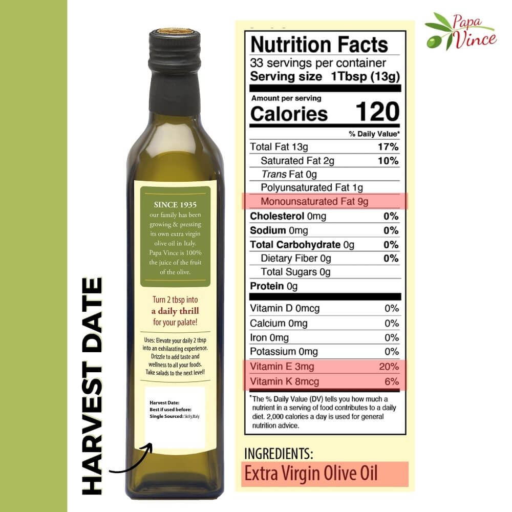 Papa Vince EVOO - Nutritious, First Cold Pressed, High in Vitamin E and K1