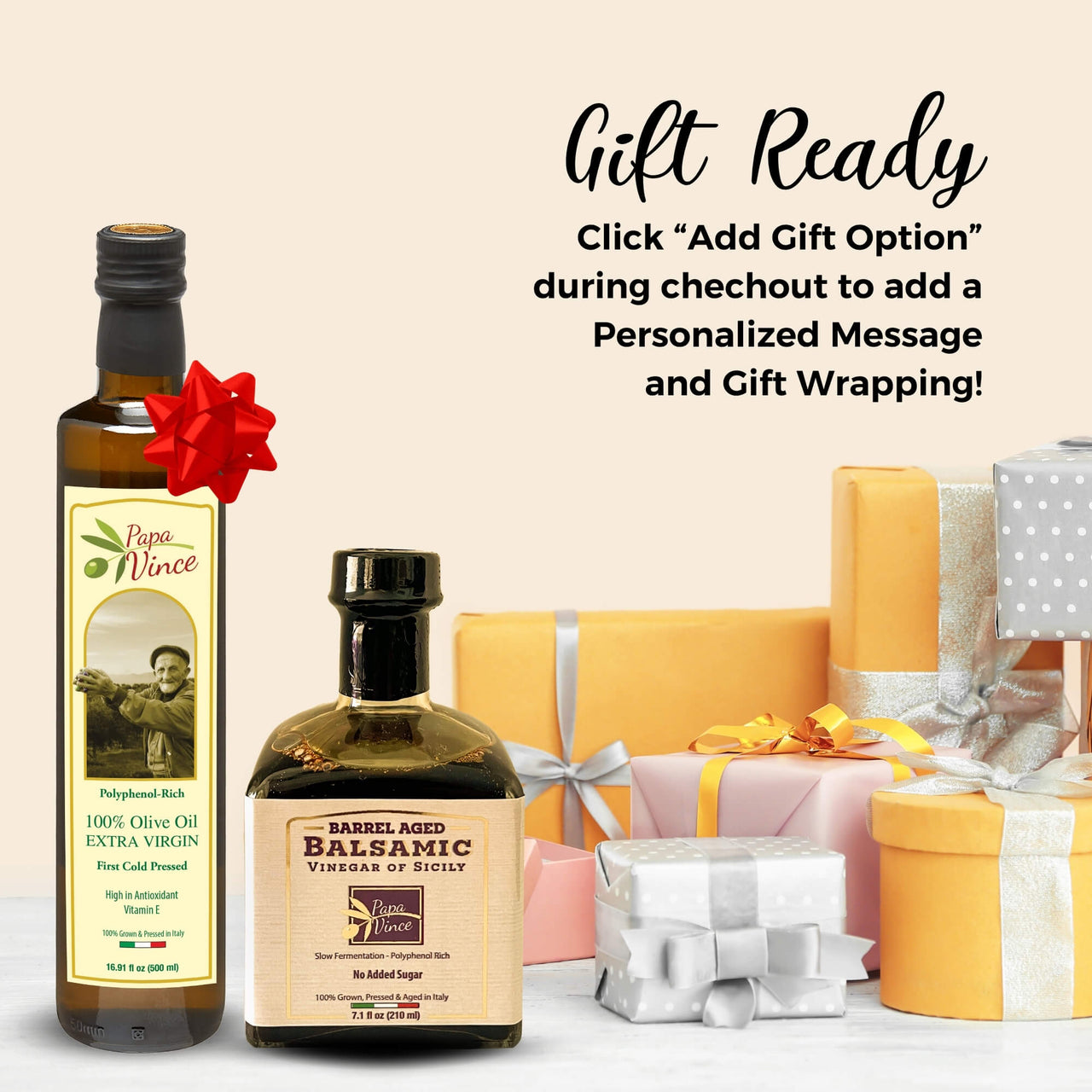 Papa Vince Olive Oil & Balsamic Vinegar Gift Set – Made in Italy, Family-Grown in Sicily. Features Sipping-Quality, Organic, Polyphenol-Rich EVOO & Slowly Aged, No-Sugar-Added Balsamic Vinegar