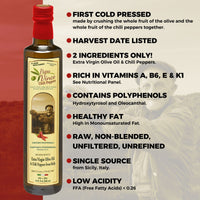 Thumbnail for Chili Pepper Olive Oil Extra Virgin - Unblended, Single Estate, Single Source, Single Family Sicily Italy, Harvest Dec 2020/2021, First Cold Pressed, High in Antioxidants, Polyphenol Rich, Unfiltered, Unrefined - Papa Vince