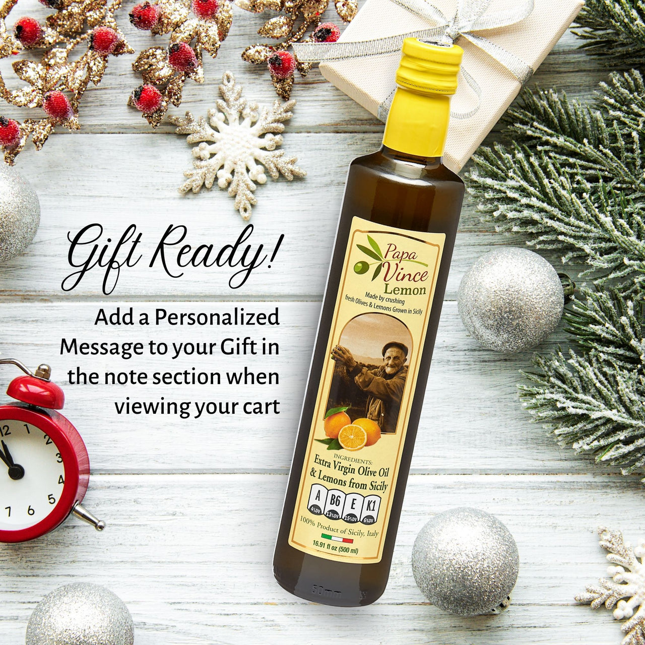 Papa Vince Lemon Olive Oil Extra Virgin First Cold Pressed Agrumato, Harvest 2019/20 Sicily, Italy, NO PESTICIDES, NO CHEMICALS, NO ARTIFICIAL FLAVORS, Unblended Unfiltered, Peppery Finish, 16.9 fl oz - Papa Vince
