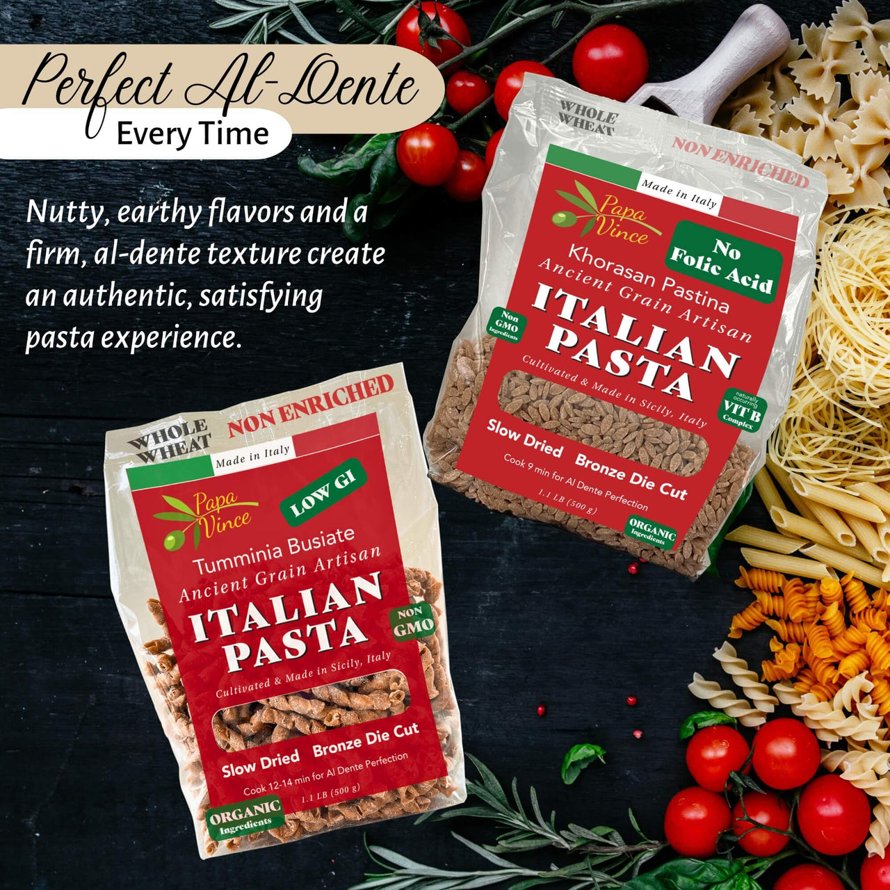 Khorasan Orzo and Tumminia Busiate Pasta - Papa Vince - Pasta Made in Italy