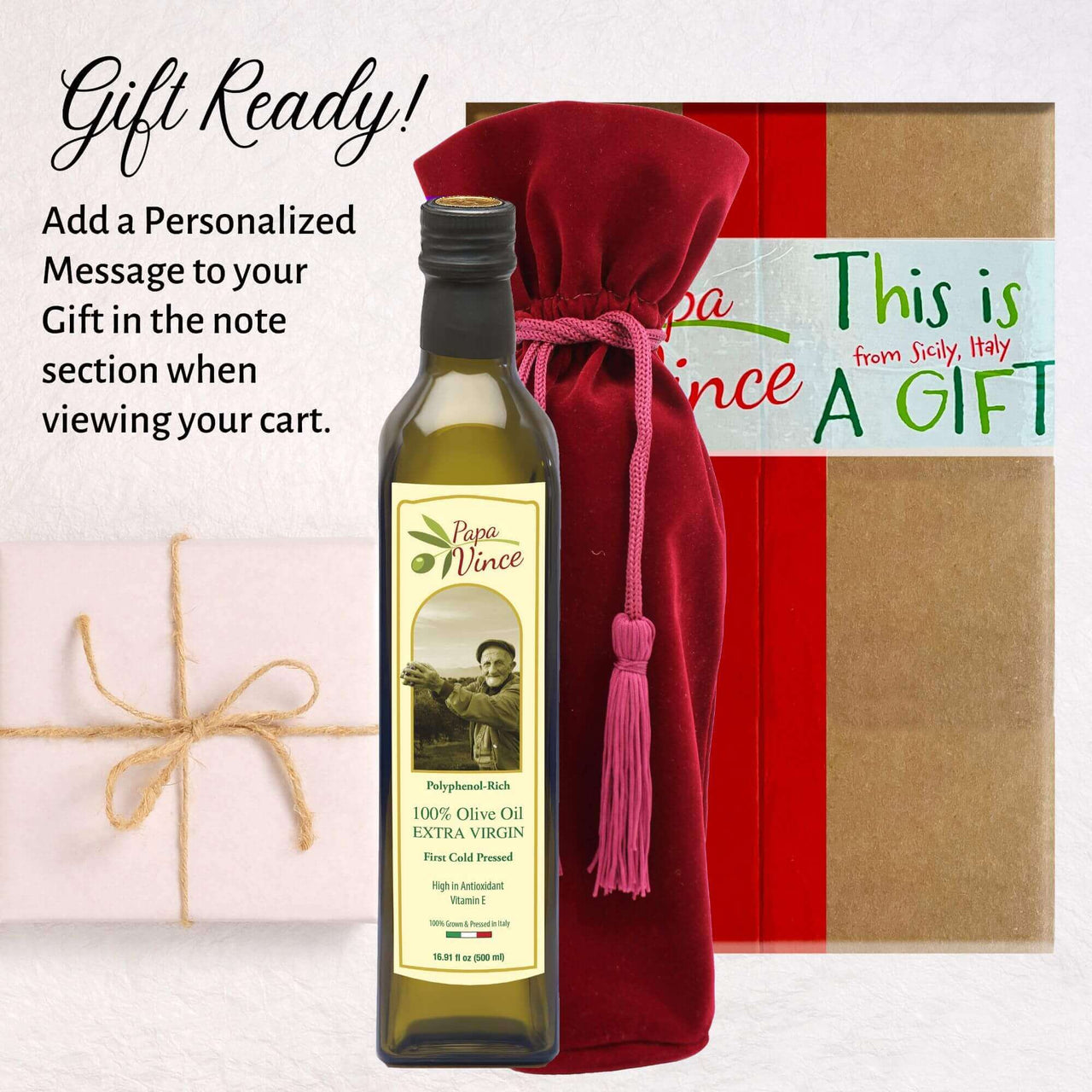 Papa Vince Olive Oil Extra Virgin Gift - Unblended, Family Harvest 2022/23, High in Polyphenols, Single Estate, First Cold Pressed, Sicily, Italy, Peppery Finish, Unfiltered, Unrefined, Velvet Burgundy - Papa Vince