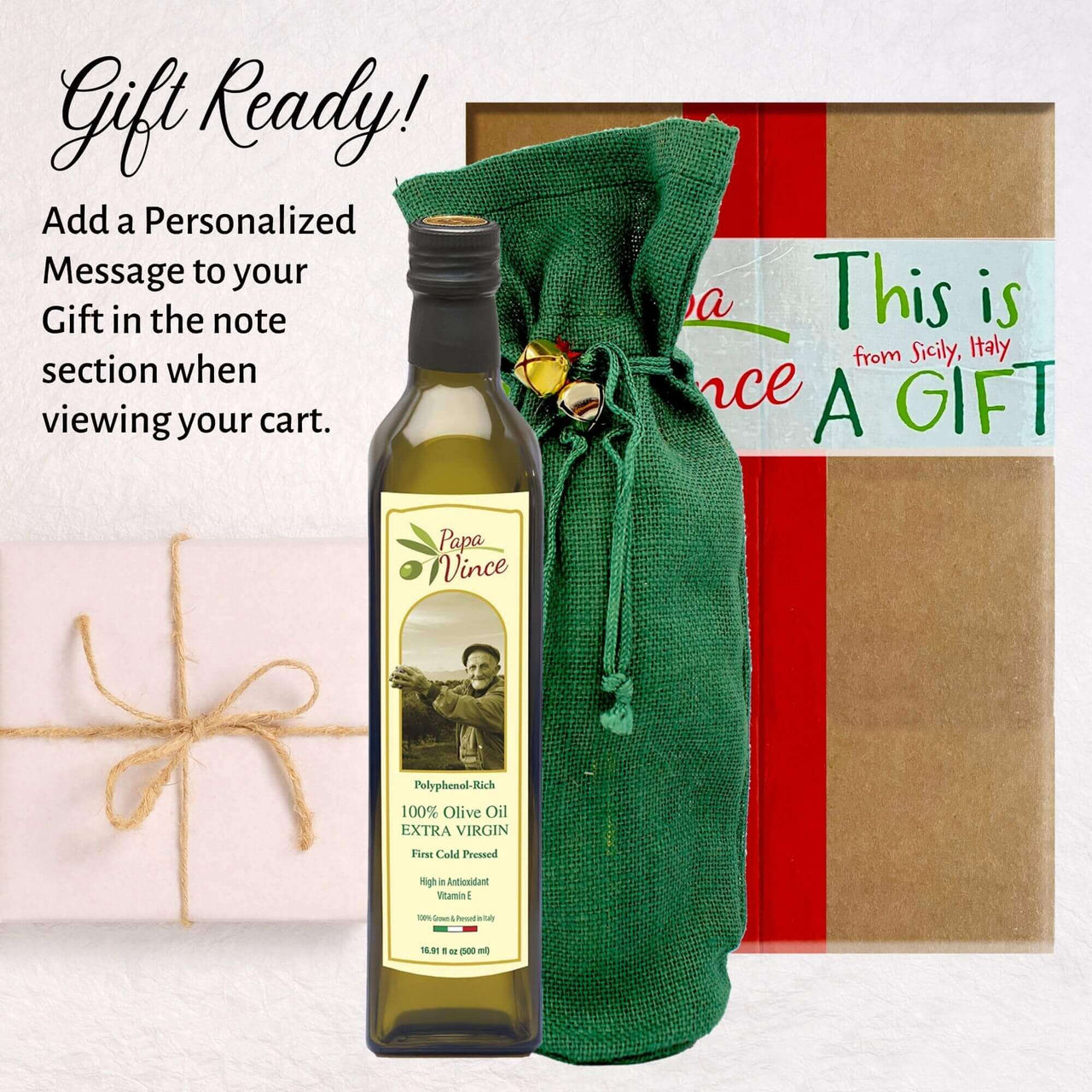 Papa Vince Olive Oil Extra Virgin Gift - Unblended, Family Harvest 2022/23, High in Polyphenols, Single Estate, First Cold Pressed, Sicily, Italy, Peppery Finish, Unfiltered, Unrefined, Green Bag - Papa Vince