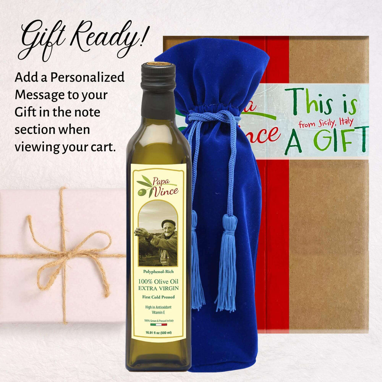 Papa Vince Olive Oil Extra Virgin Gift - Unblended, Family Harvest 2022/23, High in Polyphenols, Single Estate, First Cold Pressed, Sicily, Italy, Peppery Finish, Unfiltered, Unrefined, Velvet Blue - Papa Vince