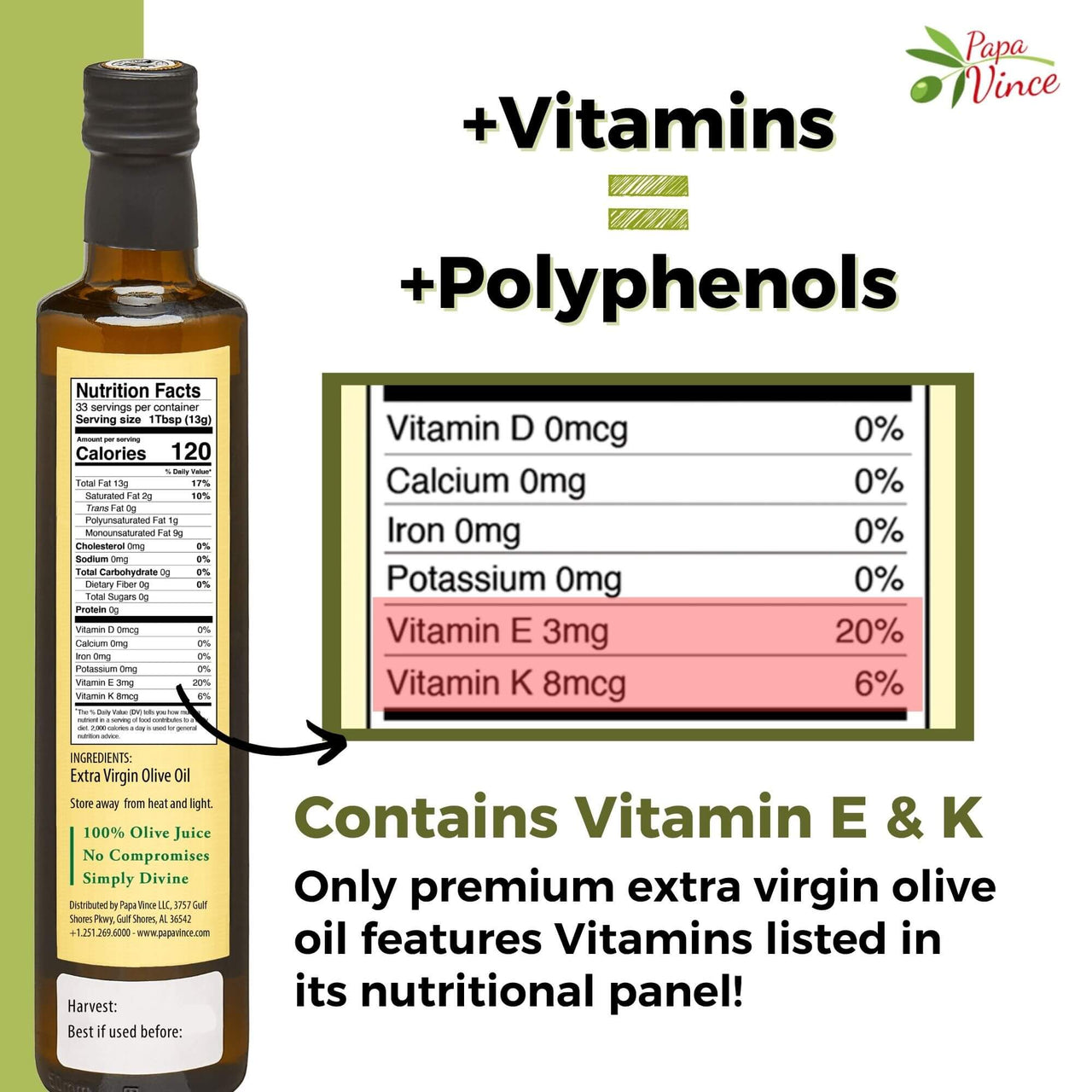 Vitamin K Rich Olive Oil Lab Tested - Papa Vince