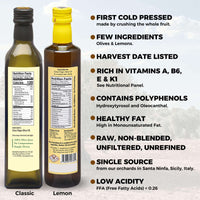 Thumbnail for Polyphenol Rich Olive Oil, Good Tasting, Cold Pressed, Extra Virgin Agrumato Fused Lemon Olive Oil from Sicily, Italy. 2-Piece Gift Set - Papa Vince
