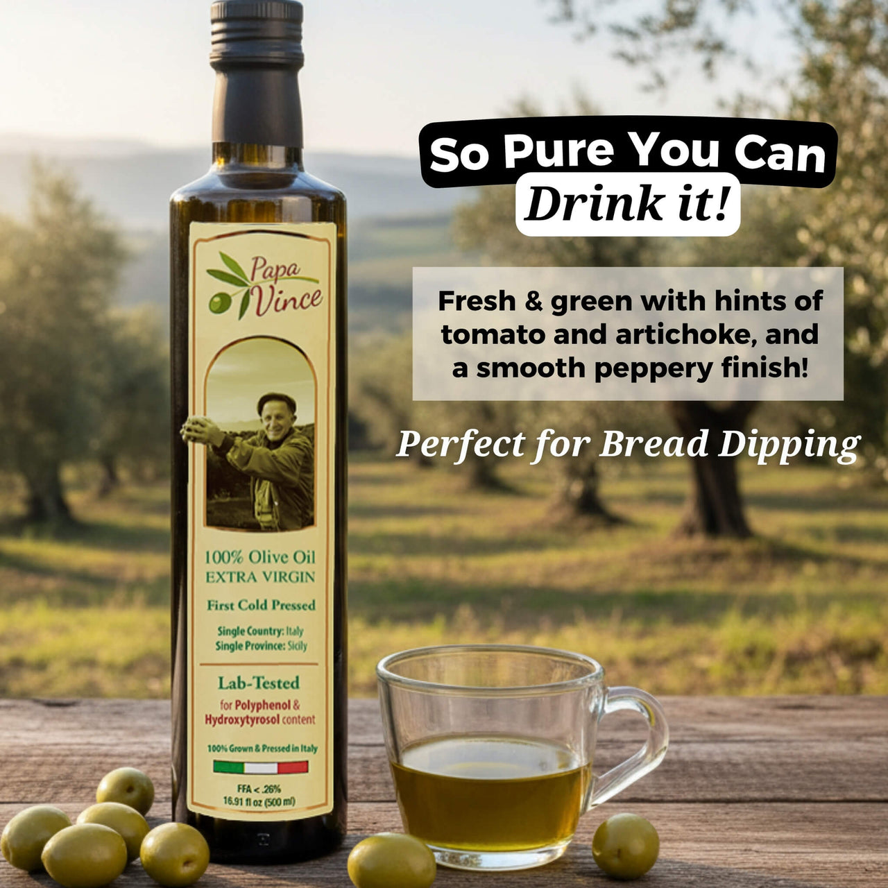 Papa Vince Italian Bread Dipping Set – Gift-Ready Box with 3 Seasonings + Extra Virgin Olive Oil, Authentic Bread Dipping Experience