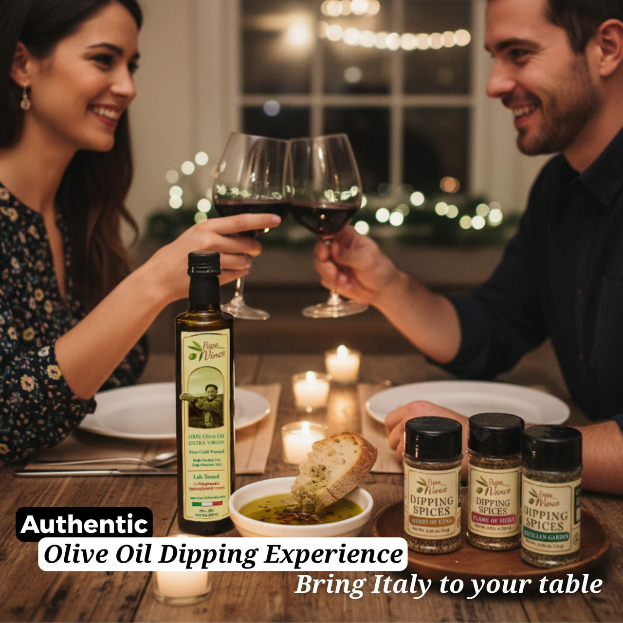 Papa Vince Italian Bread Dipping Set – Gift-Ready Box with 3 Seasonings + Extra Virgin Olive Oil, Authentic Bread Dipping Experience
