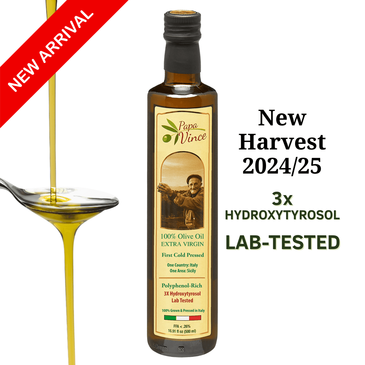 High Hydroxytyrosol Olive Oil Lab Tested - Papa Vince