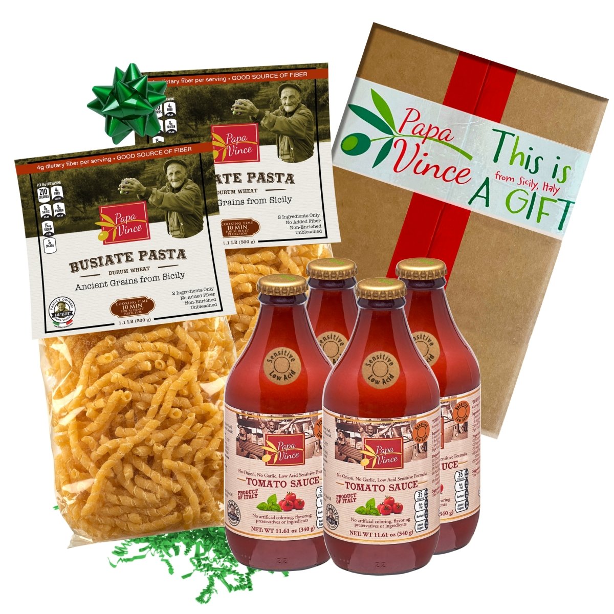 Gourmet Gift Clean Food Basket from Sicily - Farm Fresh from Artisans in Italy, Busiate Homemade Pasta & Cherry Tomato Sauce | Papa Vince - Papa Vince