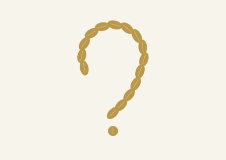 A question mark formed from grains of wheat, on a plain cream background