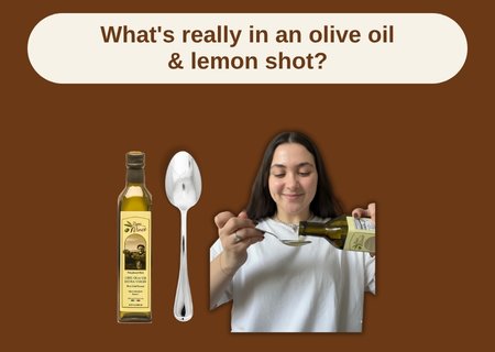 Olive oil and lemon juice: Maria pouring Papa Vince extra virgin olive oil onto a spoon