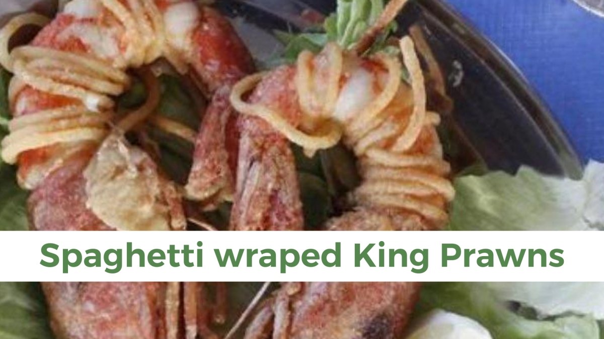 Spaghetti wrapped King Prawns - Papa Vince