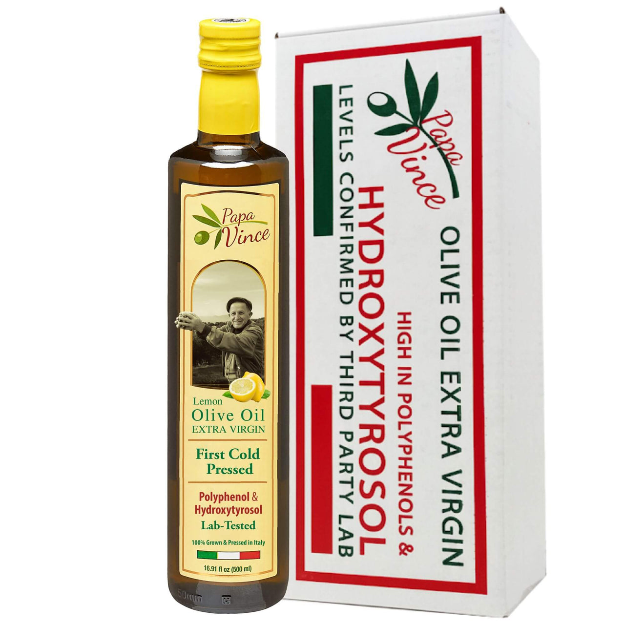 Papa Vince Lemon Olive Oil Extra Virgin First Cold Pressed Agrumato, Harvest 2024/25 Sicily, Italy, NO PESTICIDES, NO CHEMICALS, NO ARTIFICIAL FLAVORS, Unblended Unfiltered, Peppery Finish, 16.9 fl oz - Papa Vince