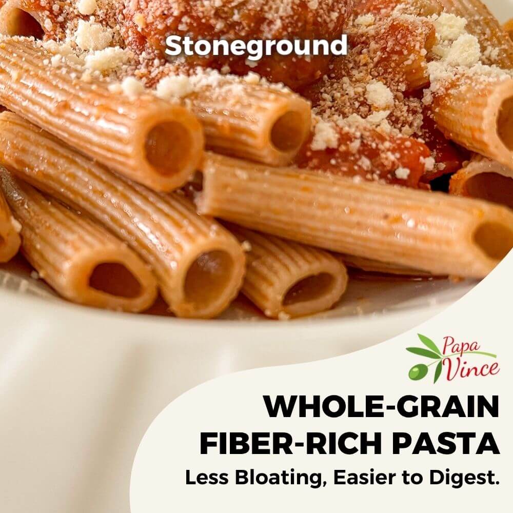 Organic Italian Heirloom Pasta Rigatoni Whole Wheat, Non-GMO, Organic, Non-Enriched, Ancient Grain, Made in Italy, Less Bloating, Easy to Digest Papa Vince