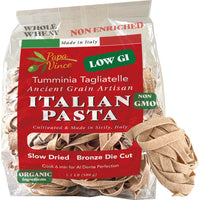 Thumbnail for Low GI Pasta Tagliatelle, Whole Wheat, Non GMO, Organic, Non Enriched, Made in Italy, no low-gluten, no folic acid, ancient grain, bronze die cut, cold stone, ground al dente, front Papa Vince