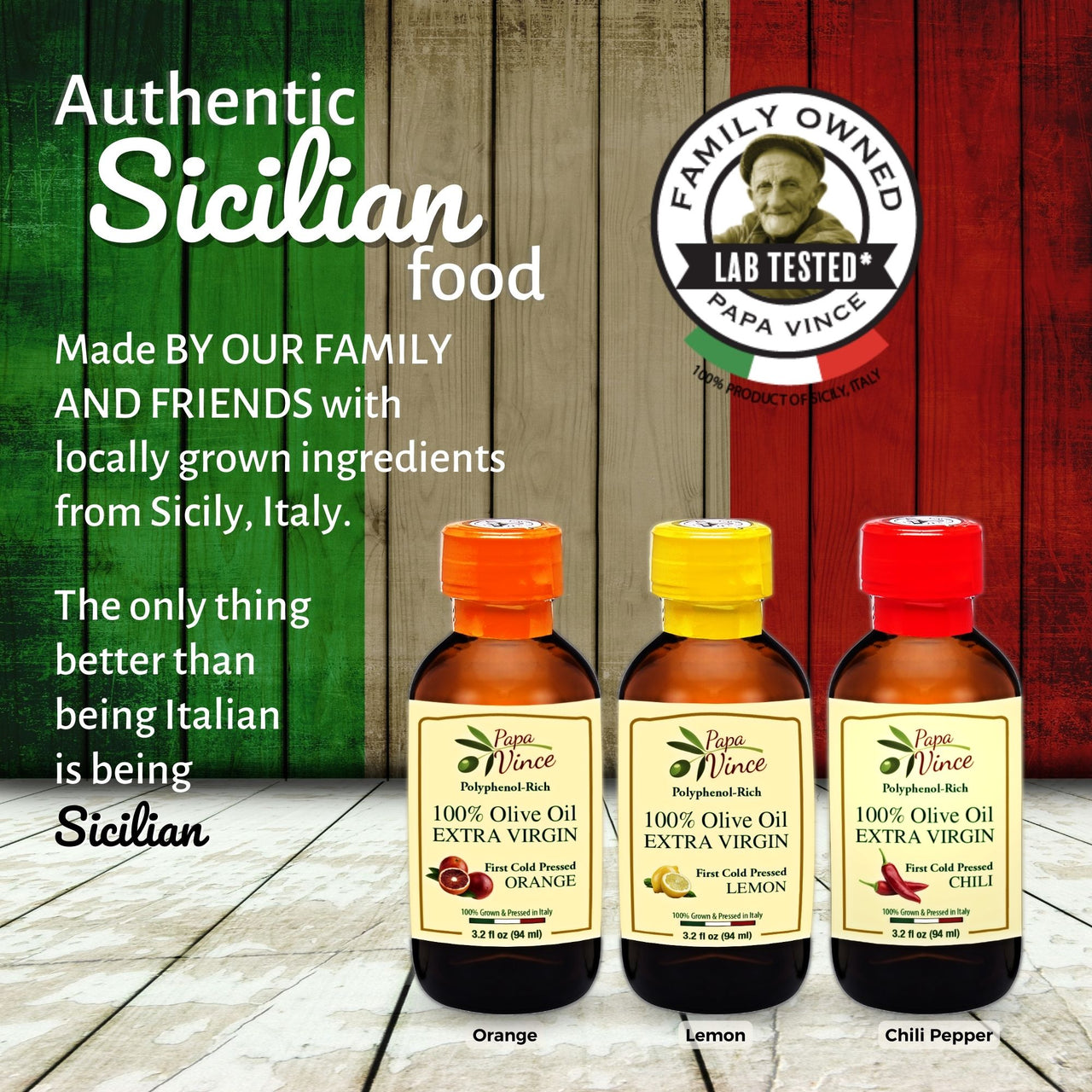 Flavored Olive Oil Extra Virgin Set from Sicily - Chili Pepper, Citrus, Lemon Infused Olive Oil Gift | Papa Vince | 3 fl oz each