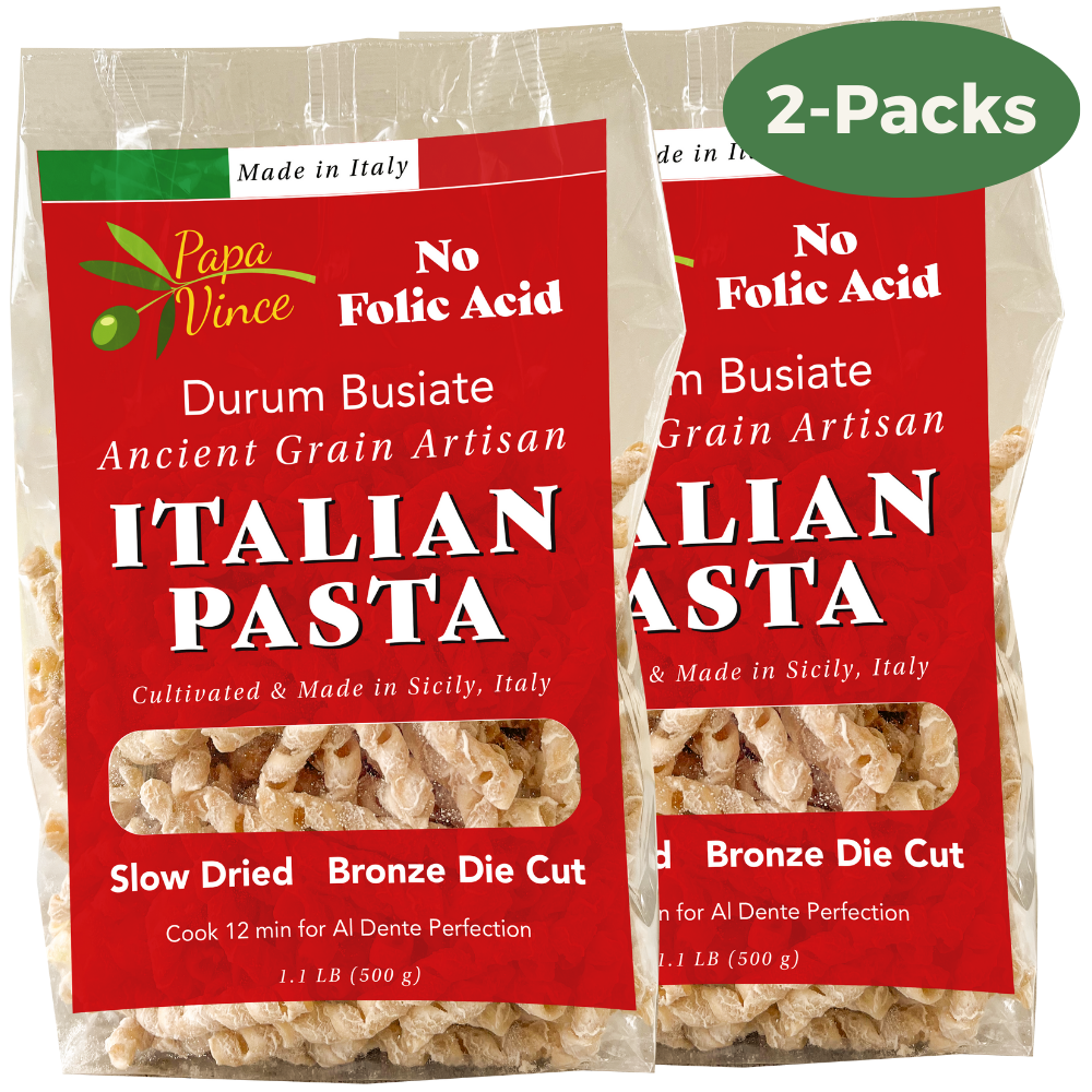 Papa Vince Non Enriched Whole Wheat Pasta - Non Fortified, No Folic Acid, Non-GMO Heirloom Ancient Grains, Artisan Slow Dried, Bronze Die Cut 2-Pack