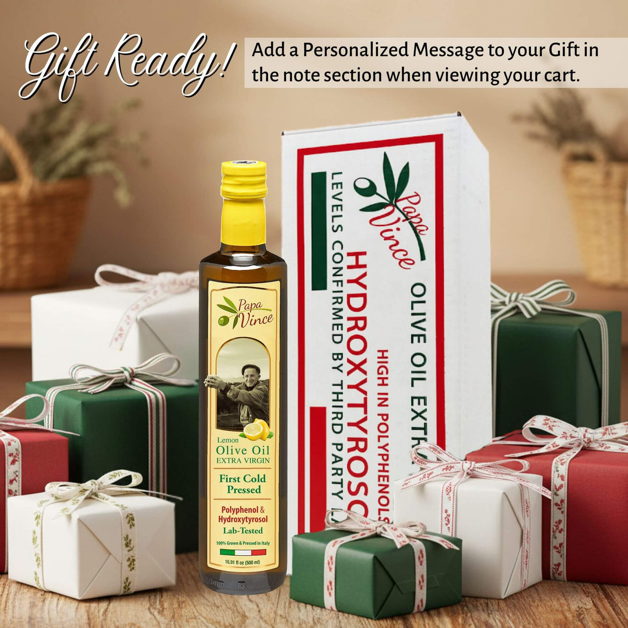 Papa Vince Lemon Olive Oil Extra Virgin First Cold Pressed Agrumato, Harvest 2024/25 Sicily, Italy, NO PESTICIDES, NO CHEMICALS, NO ARTIFICIAL FLAVORS, Unblended Unfiltered, Peppery Finish, 16.9 fl oz