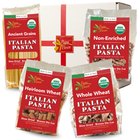 Thumbnail for Ancient Grain Pasta 4-Pack: four bags of organic Italian pasta — spaghetti, busiate, rigatoni, tagliatelle — with a gift box, by Papa Vince