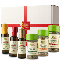 Thumbnail for Taste of Sicily Sampler: three 3 fl oz olive oils — classic, lemon, chili — and three dipping-spice jars with a gift box, by Papa Vince