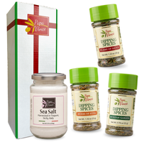 Thumbnail for Sicilian Seasoning Set: three dipping-spice jars and a jar of Trapani sea salt beside a red-ribboned gift box, by Papa Vince