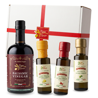 Thumbnail for Balsamic & Minis: 200 ml Balsamic of Sicily condiment with lemon, chili and classic 3 fl oz olive oils and a gift box, by Papa Vince