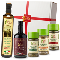 Thumbnail for Drizzle & Dip: 500 ml extra virgin olive oil, 200 ml Balsamic of Sicily condiment and three dipping-spice jars with a gift box, by Papa Vince