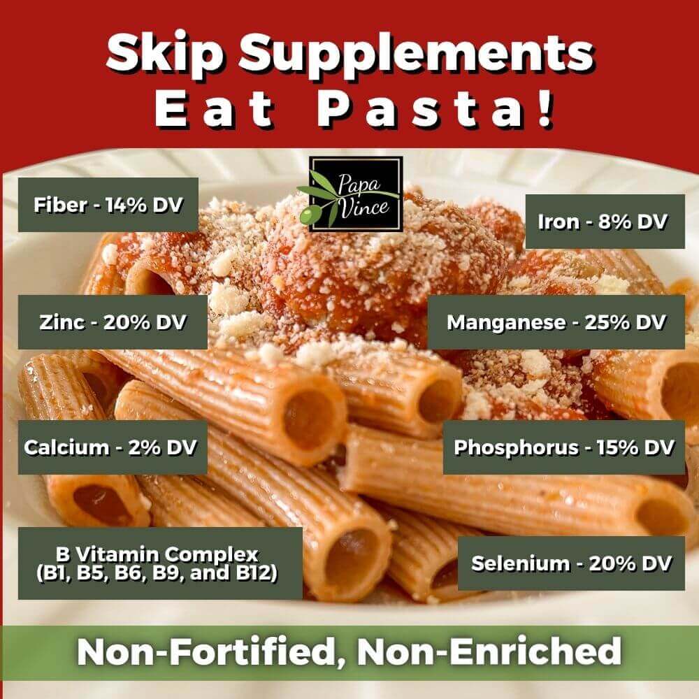 Organic Italian Heirloom Pasta Rigatoni, Whole Wheat, Non GMO, Organic, Non Enriched, Made in Italy, High in Fiber, High in Zinc, High in Manganese, High in Folate, High in Selenium, Papa Vince