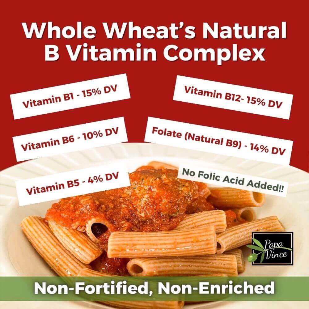 Organic Italian Heirloom Pasta Rigatoni Whole Wheat, Non-GMO, Organic, Non-Enriched, Made in Italy, high in Fiber, High in Vitamin B1, B6, B5, B12, Folate Papa Vince
