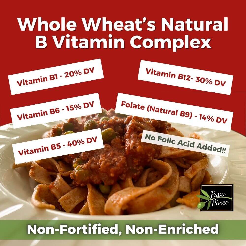 Papa Vince Non Enriched Whole Wheat Tagliatelle -  Italian Organic Heirloom Ancient Grain Pasta, High Protein, High Fiber, Low GI, Non-GMO, Slow Dried, Bronze Die Cut made in Sicily, Italy