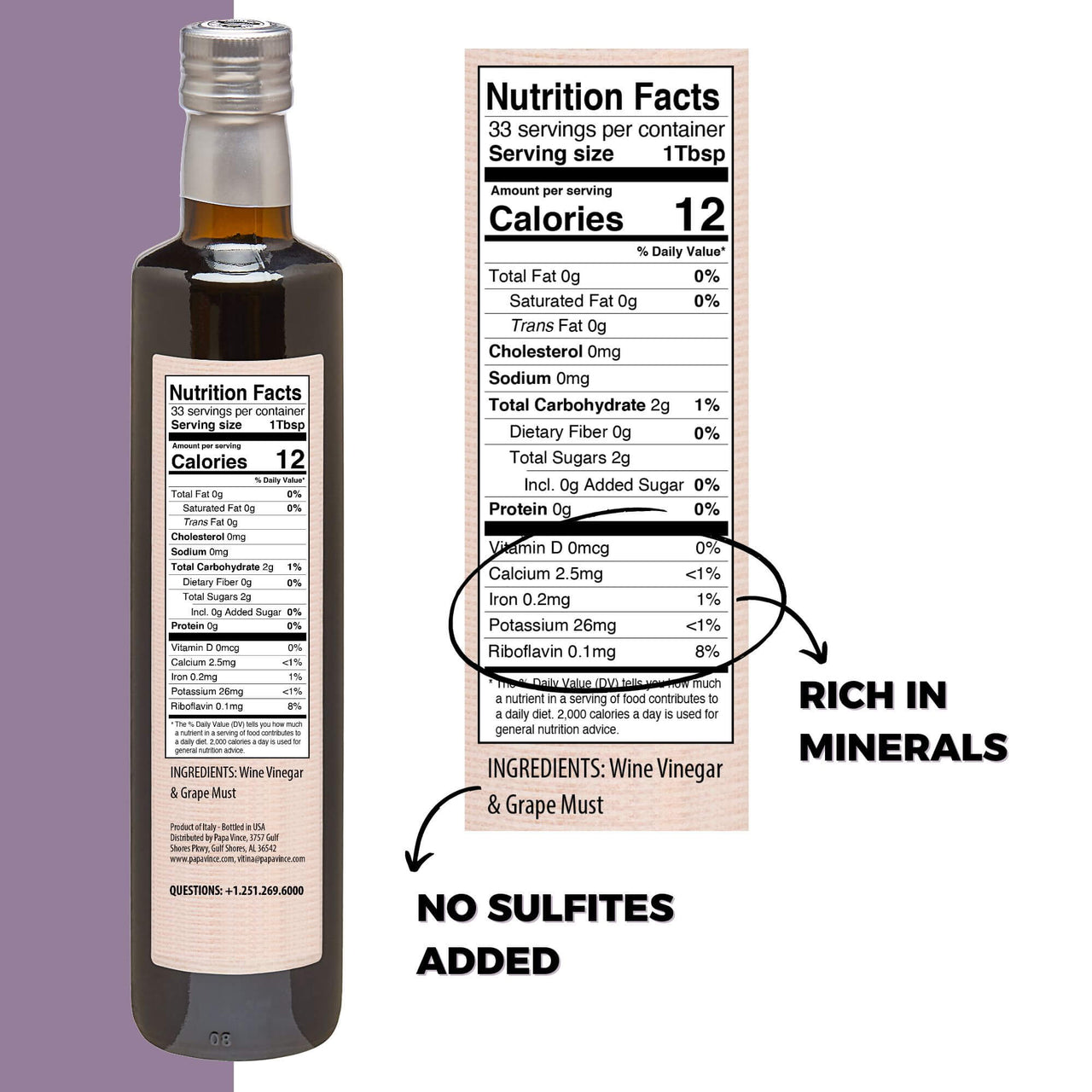 Balsamic Vinegar Red Wine Moscato - Clean Food, with hints of Figs, Raspberry & Homemade Wine aged 8-years in Oak & Chestnut wood in small batches by our family from Sicily, Italy | 16.91 fl oz - Papa Vince - Papa Vince