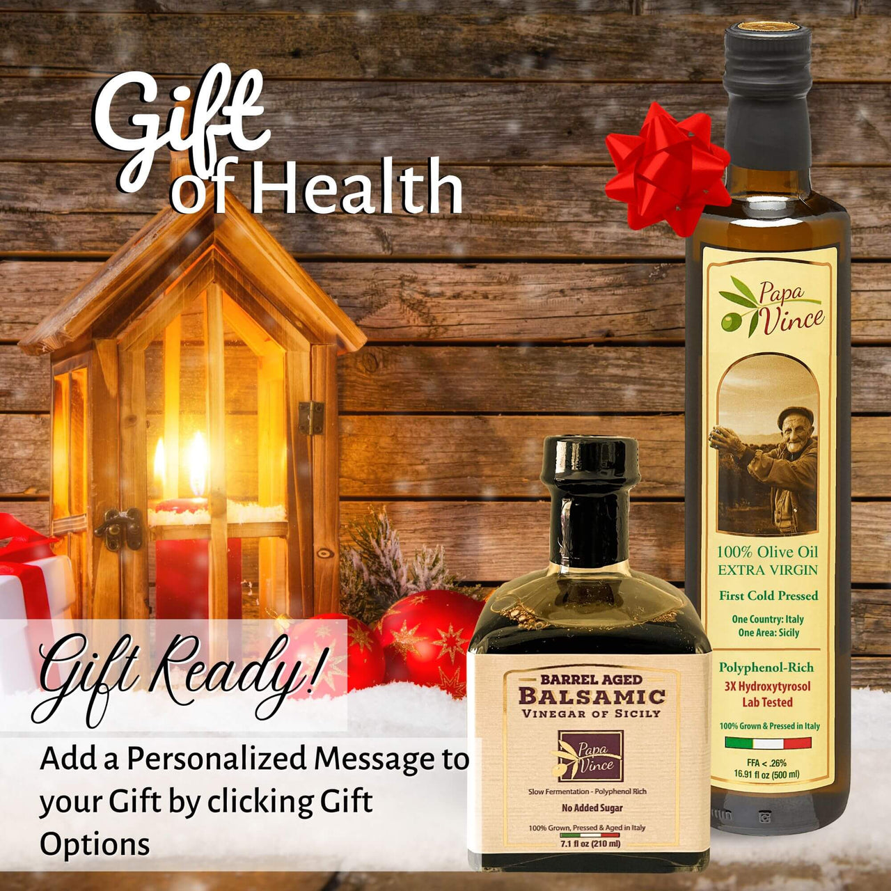 Papa Vince Olive Oil & Balsamic Vinegar Gift Set – Made in Italy, Family-Grown in Sicily. Features Sipping-Quality, Organic, Polyphenol-Rich EVOO & Slowly Aged, No-Sugar-Added Balsamic Vinegar