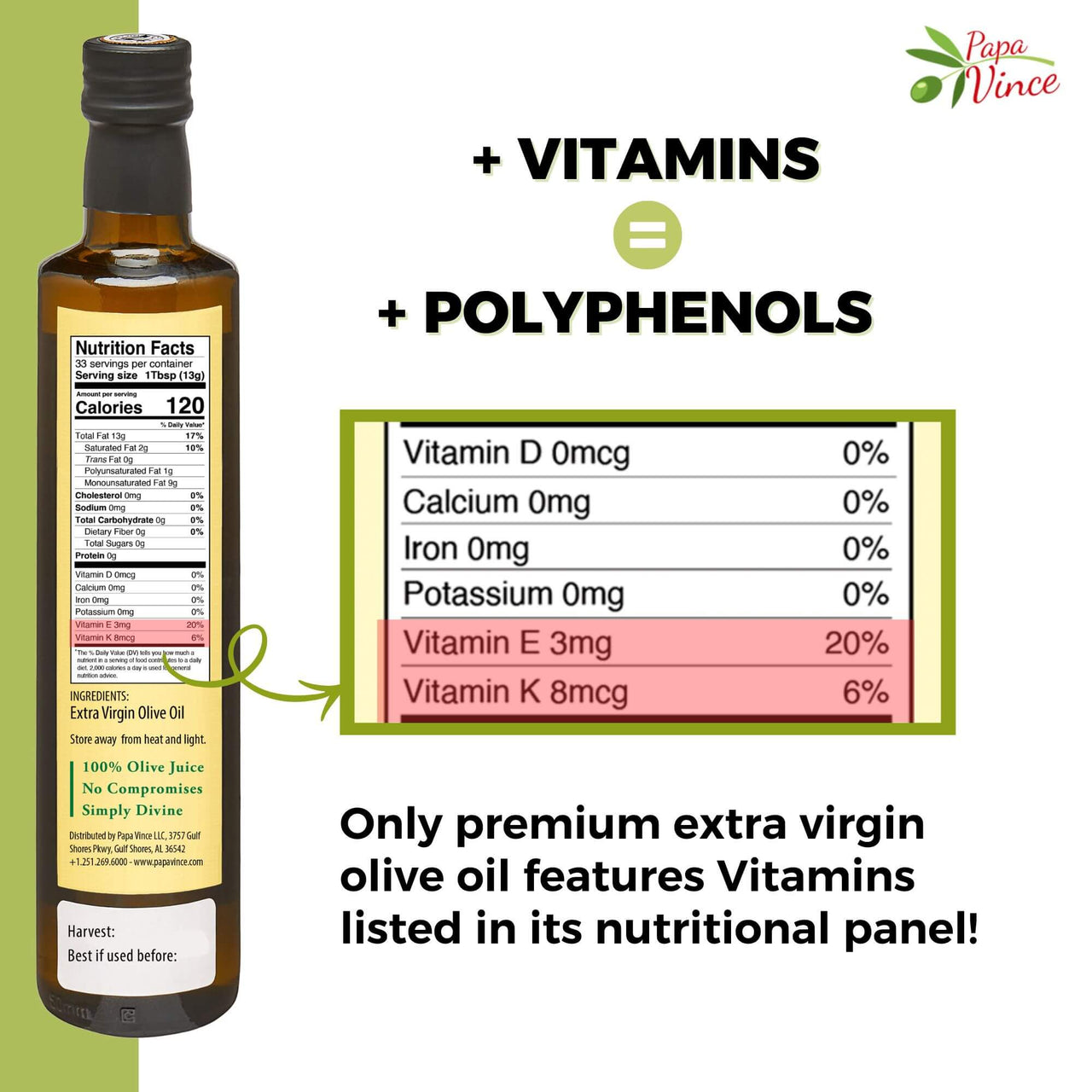 Vitamin K Rich Olive Oil Lab Tested - Papa Vince