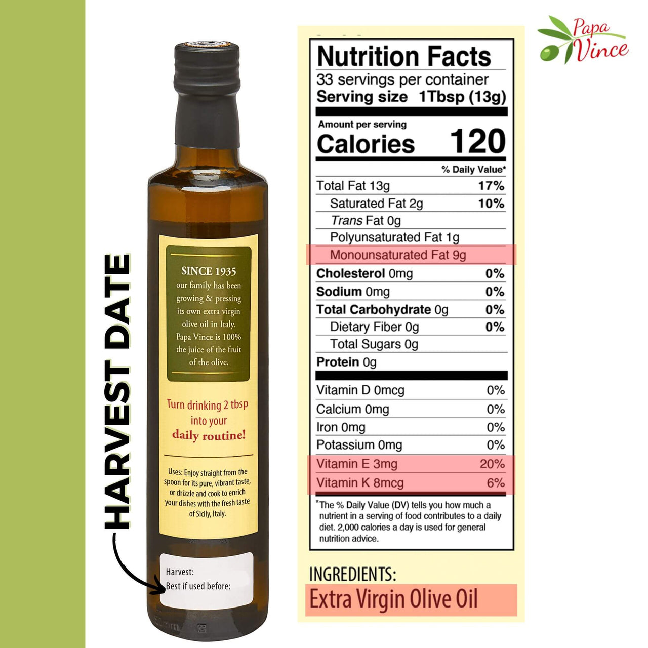 Papa Vince Olive Oil Extra Virgin Gift - Unblended, Family Harvest 2024/25, High in Polyphenols, Single Estate, First Cold Pressed, Sicily, Italy, Peppery Finish, Unfiltered, Unrefined, Velvet Blue - Papa Vince