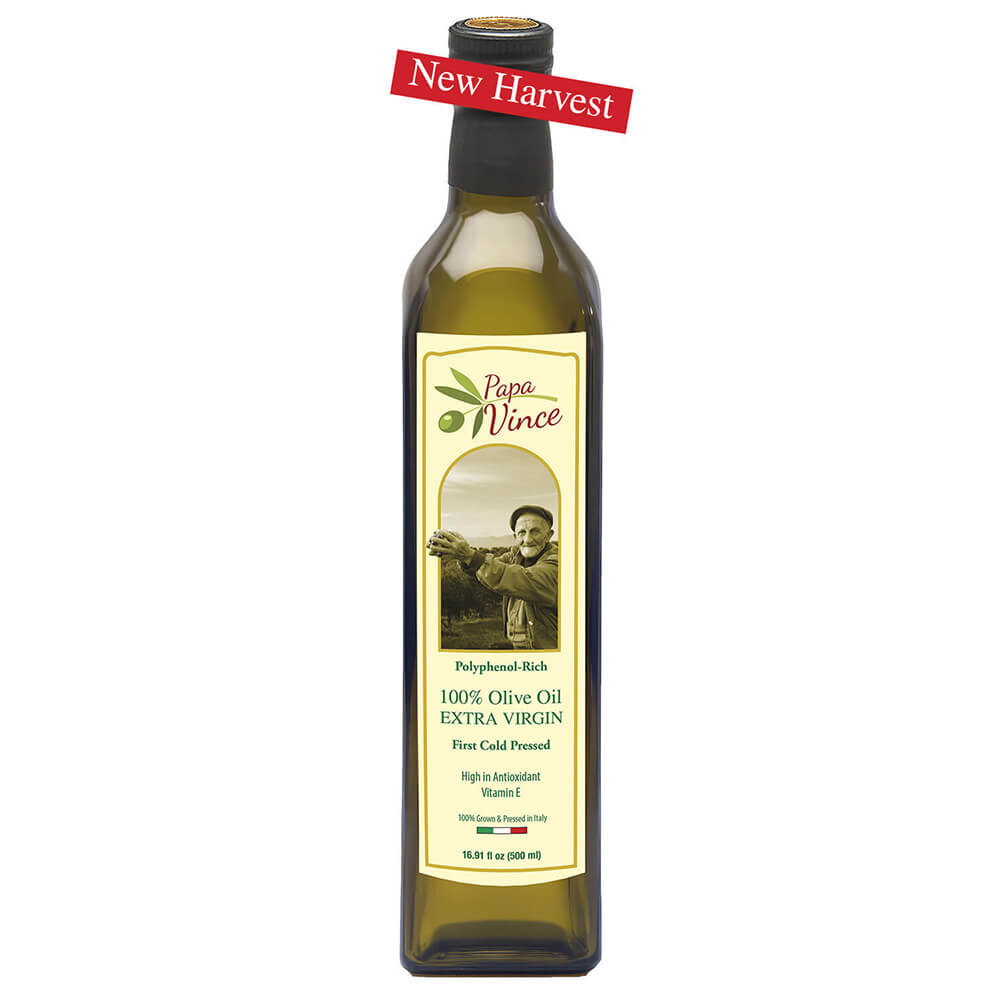 Papa Vince Olive Oil Extra Virgin - Unblended, Family Harvest, High in Polyphenols, Single Estate, First Cold Pressed, Sicily, Italy, Peppery Finish, Unfiltered, Unrefined,