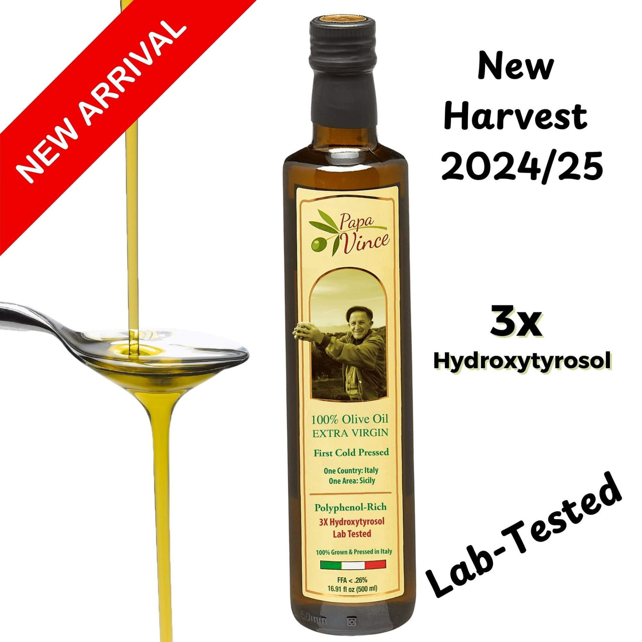 High Hydroxytyrosol Olive Oil Lab Tested - Papa Vince