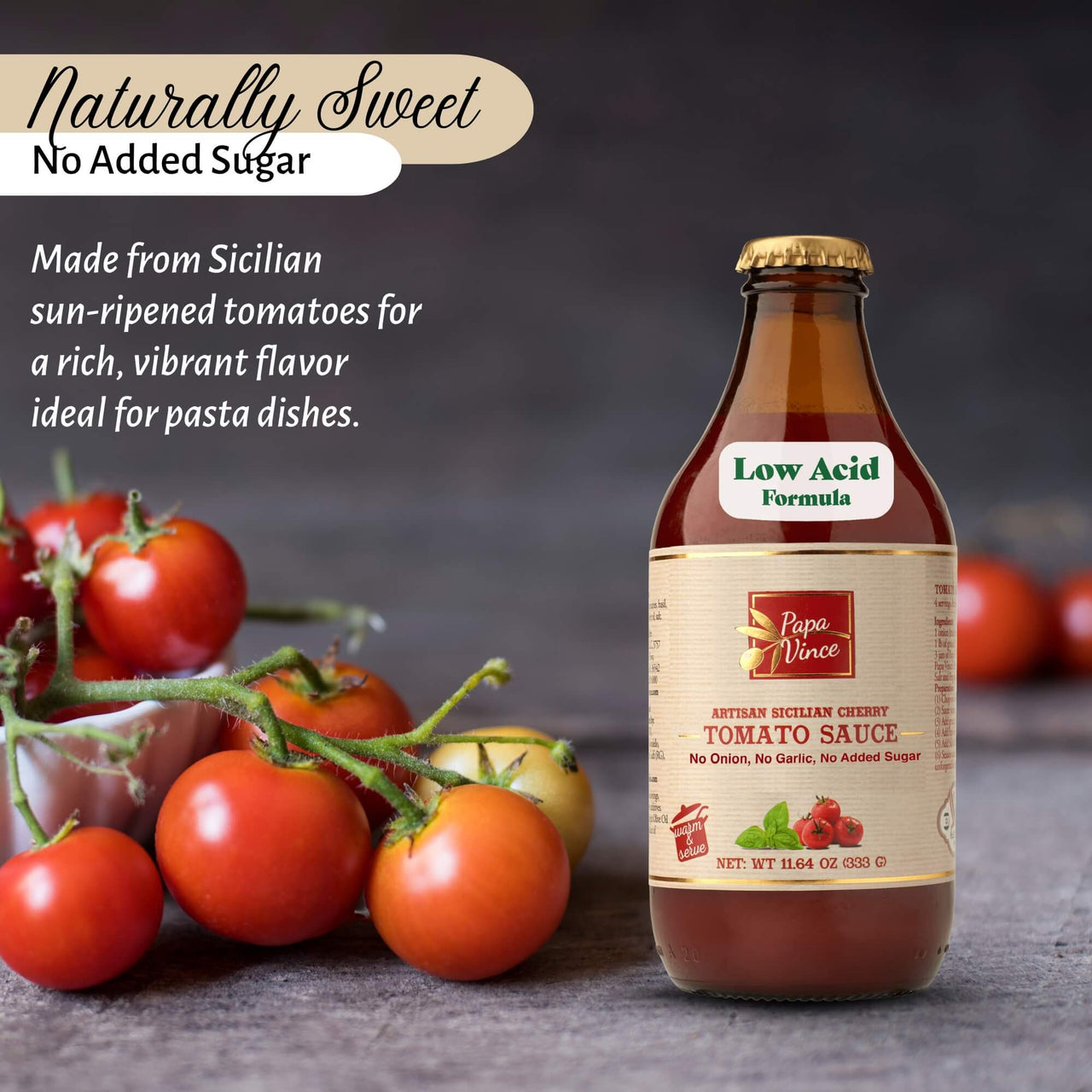 Gourmet Italian Food Gift Basket contains Low Acid, No Sugar Added, Low Sodium Italian Tomato Sauce