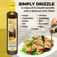 Thumbnail for Papa Vince Lemon Olive Oil Extra Virgin First Cold Pressed Agrumato, Harvest 2019/20 Sicily, Italy, NO PESTICIDES, NO CHEMICALS, NO ARTIFICIAL FLAVORS, Unblended Unfiltered, Peppery Finish, 16.9 fl oz - Papa Vince
